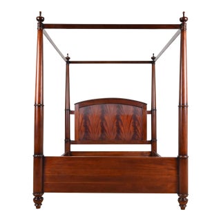 Baker Furniture Georgian Carved Flame Mahogany Four-Poster Queen Size Tester Bed For Sale