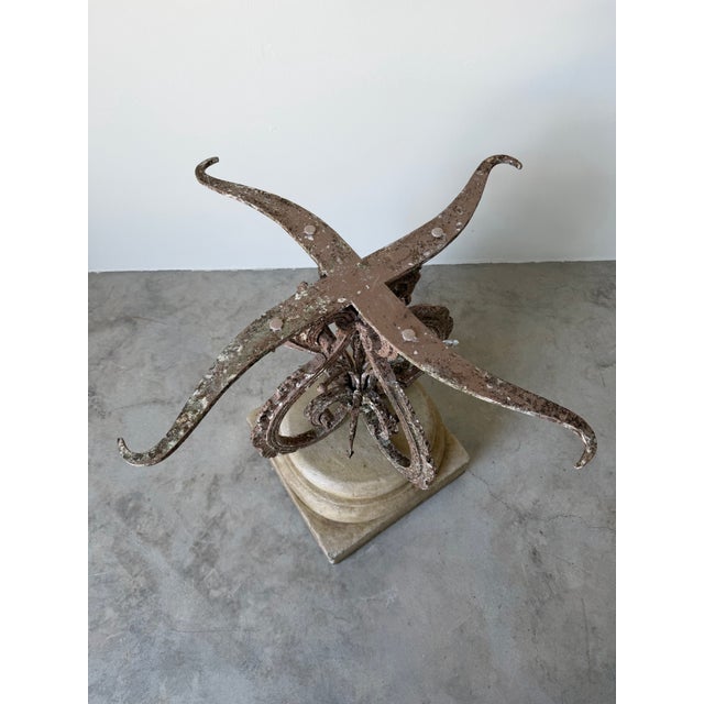 Vintage Wrought Iron & Concrete Pedestal Outdoor Dining Table With Glass Top For Sale In Miami - Image 6 of 12