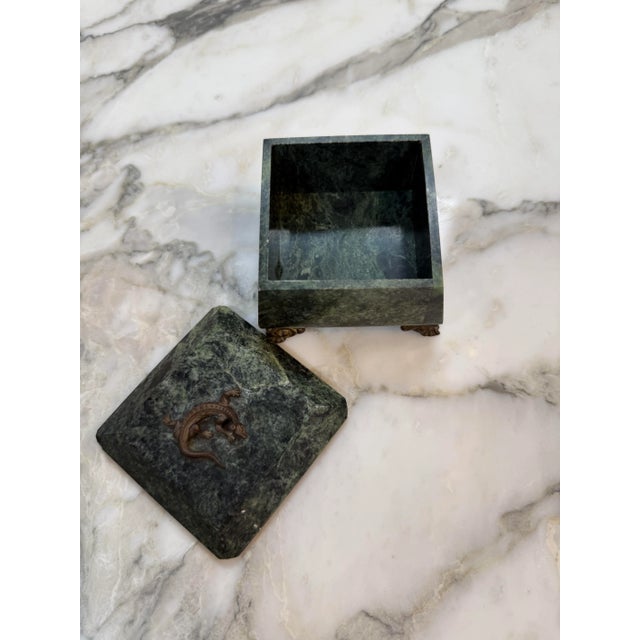 Stone 1960s Green Marble Box With Bronze Accents and Animal Finial For Sale - Image 7 of 7