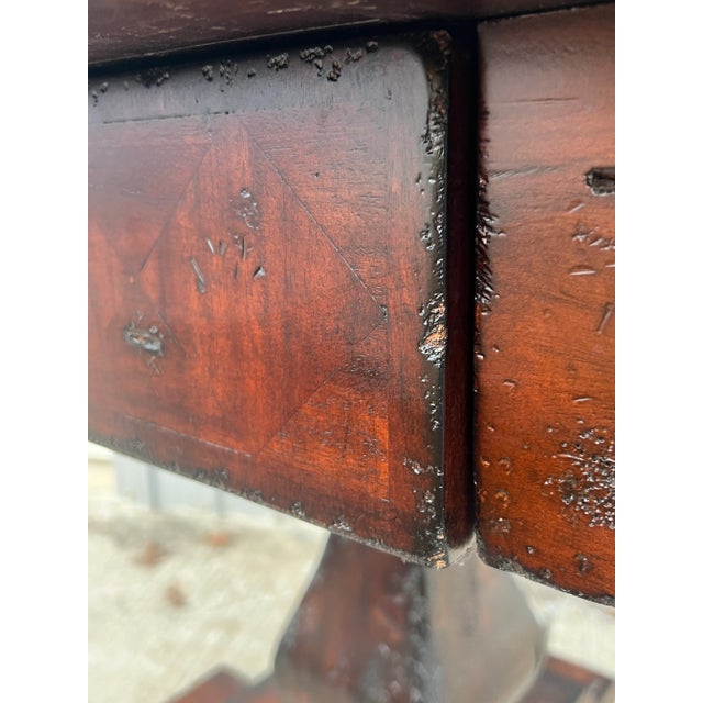 Brown Rustic Mahogany Pedestal Foyer Center Table For Sale - Image 8 of 12