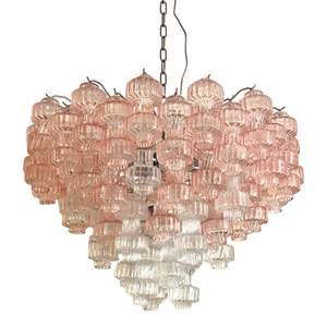 Romantic Venetian Pink "Rigadin Manubri" Murano Glass Chandelier in Venini Style