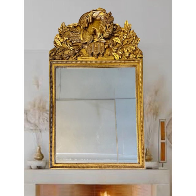 Large antique gold mirror- richly carved with doves of peace - and a unique 3D laurel branch. 64” tall 37” wide 6” deep
