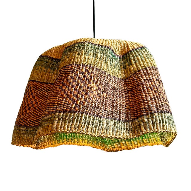Late 20th Century Bolga Wave Vintage Tribal Basket Pendant Light For Sale - Image 5 of 5