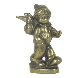 Vintage Brass Hummel Style Figurine Boy Carrying a Sack Vagabond For Sale