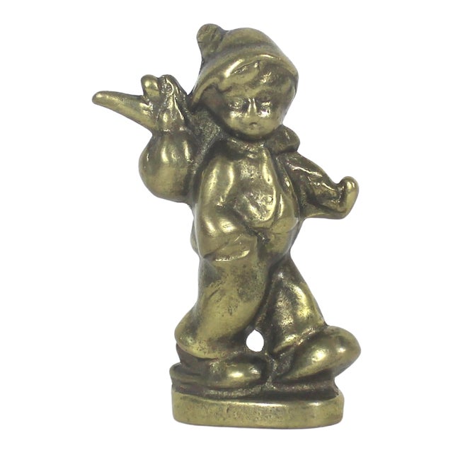 Vintage Brass Hummel Style Figurine Boy Carrying a Sack Vagabond For Sale