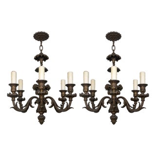 19th Century Elegant French Bronze Chandeliers - a Pair For Sale
