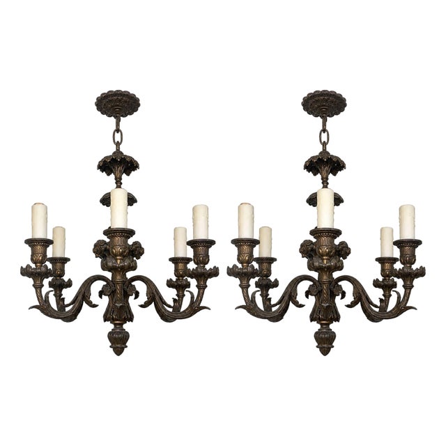 19th Century Elegant French Bronze Chandeliers - a Pair For Sale