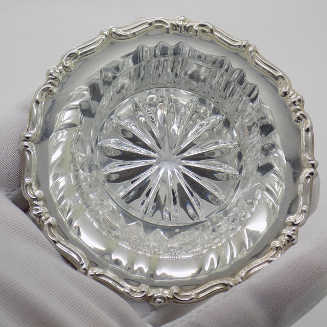 Vintage Italian Handmade Genuine Silver & Glass Salt / Pepper Cellar Table Decor For Sale - Image 4 of 12