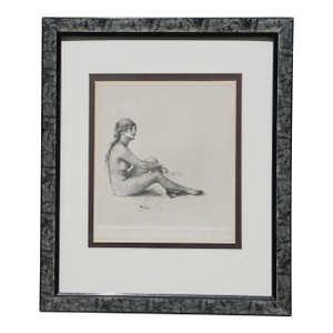 Framed Carl Joseph Bauer (1895-1964) Pen and Ink Drawing of Woman