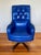 Incredibly lovely and hard to find vibrant blue leather desk chair. It swivels 360 degrees and moves up and down. Larger,...