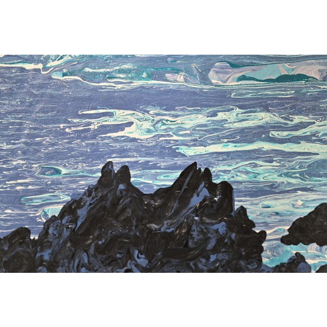 Wood Original Artist Signed Abstract Rocky Seascape Oil Painting in Carved Giltwood Frame For Sale - Image 7 of 13