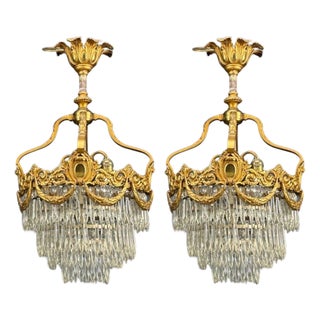 French Louis Xvi, Chandeliers, Dore Bronze, Crystal, France, 19th Century For Sale