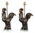 1940s French Pottery Rooster Table Lamp with Dark Brown Patina and Lucite Base - a Pair For Sale