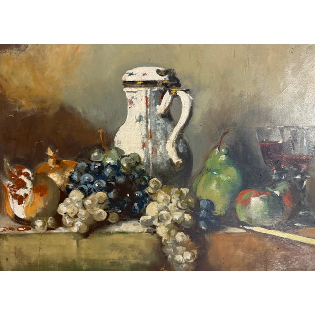 Wood George Deem, George Deem Appropriation Oil Painting Still Life, fruits, Grapes, Pomegranates, 1965 For Sale - Image 7 of 12
