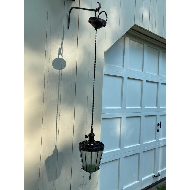 Vintage 1930s Etched Glue Glass Shade With Twisted Braid Ceiling Canopy For Sale - Image 9 of 9