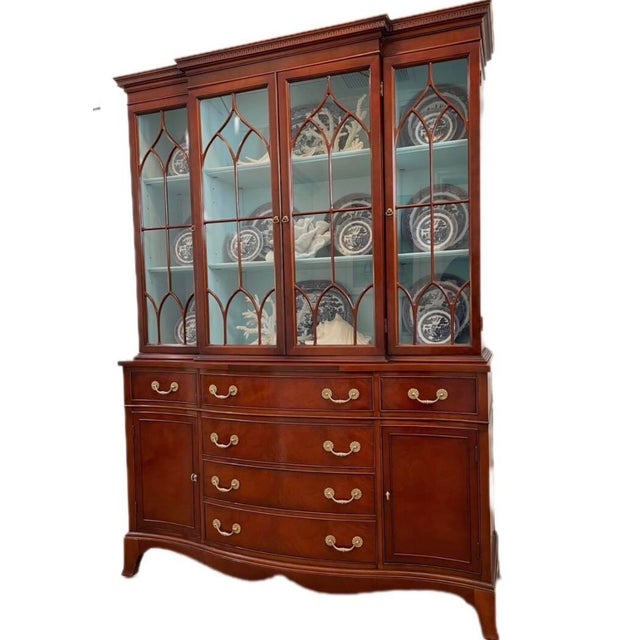 Traditional Circa 1940s - 50s. Flamed Mahogany Breakfront China Closet Cabinet Bookcase, For Sale - Image 3 of 7