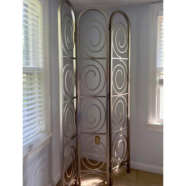 1990s Ethan Allen Radius Collection Brushed Nickel Three-Panel Architectural Folding Room Divider For Sale - Image 17 of 18