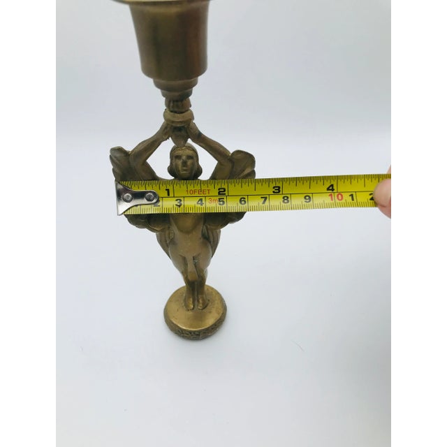 Metal Vintage Brass Winged Victory Figure Candle Holder For Sale - Image 7 of 9