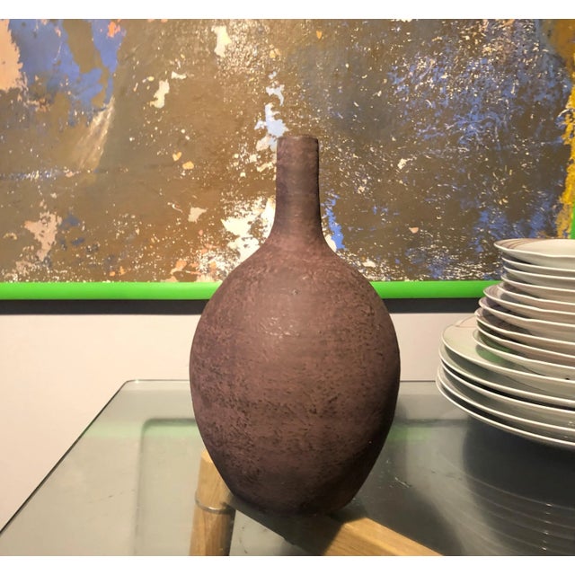 1990s 1990s Transitional Brown Ceramic Vessel With Organic Texture For Sale - Image 5 of 5