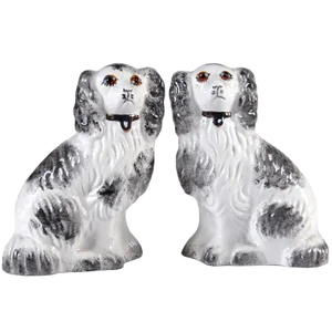 Mid-Century Staffordshire Dog Figurines, Set of 2