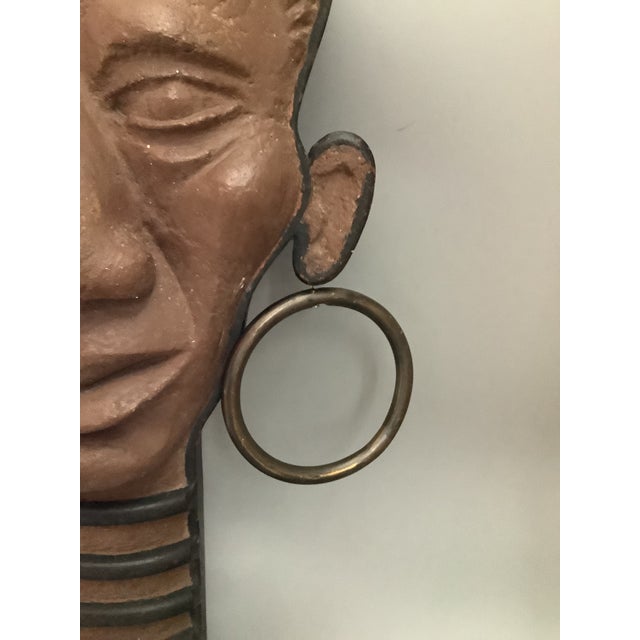 Vintage 1955 Goodwin Artist Signed Handcrafted African Face Iron and Clay Lamp For Sale - Image 10 of 12