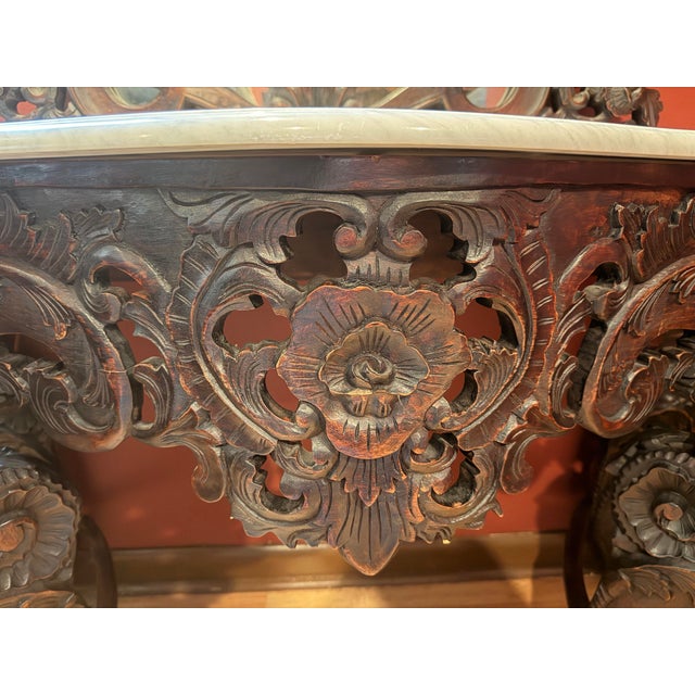 Early 21st Century Design Toscano Hapsburg Solid Mahogany Rococo Console Table & Mirror Set - Genuine White Marble Top For Sale - Image 5 of 9