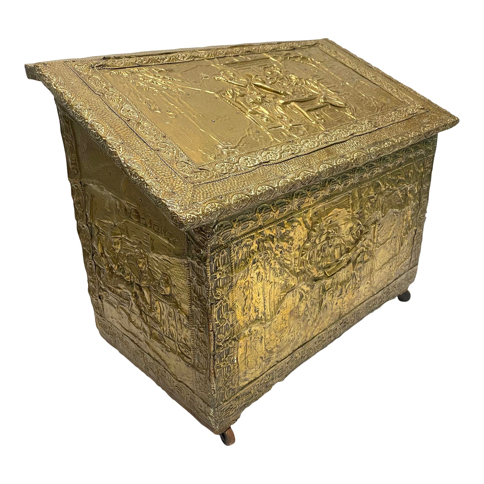 1920s Antique Embossed Brass Log Box Coal Box Trunk Chairish