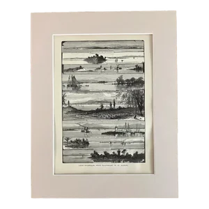Antique 1874 Matted Wood Engraving, "Lake Champlain..Plattsburg..St. Albans"