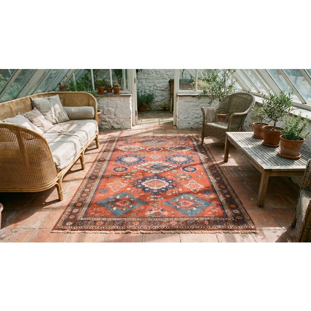 1890s Colorful Geometric Tribal Antique Caucasian Soumak Rug 4'10" X 6'0" Handknotted Wool Carpet For Sale - Image 11 of 11