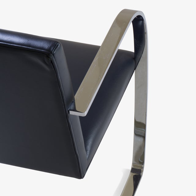 Metal Brno Navy Leather Flat-Bar Chairs - Set of 6 For Sale - Image 7 of 10
