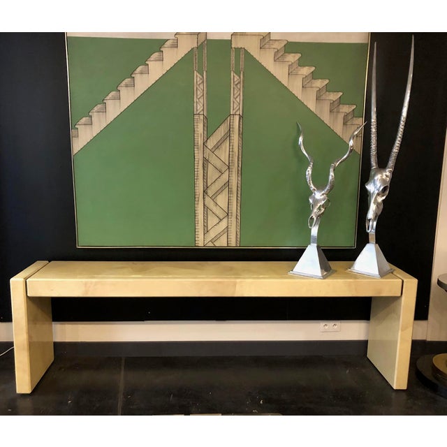Mid-Century Modern Parchment Console Table in the style of Karl Springer, 1970s For Sale - Image 3 of 8