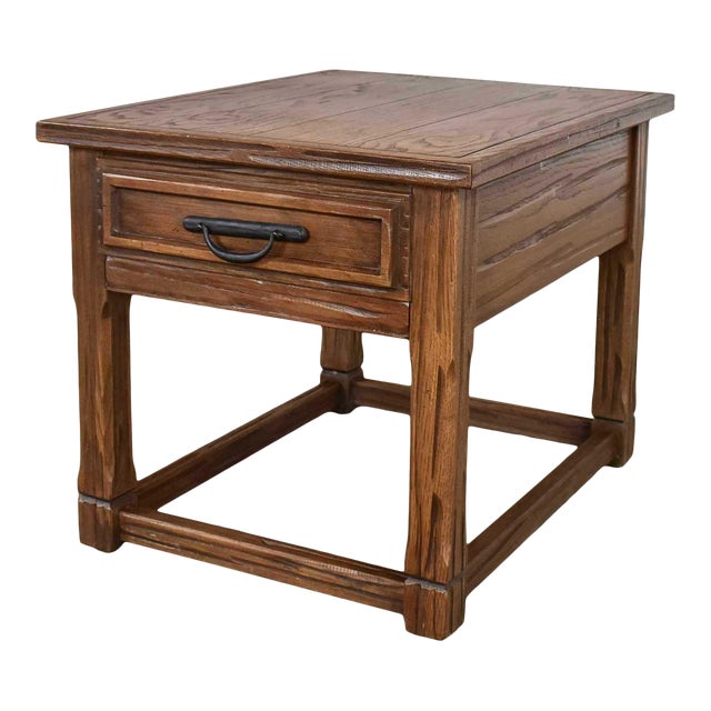 Vintage Ranch Oak Drawered End Table Acorn Brown Finish by A. Brandt
