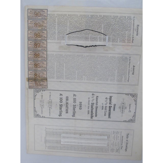 Chinese Imperial Government 4 1/2% Gold Loan 1898 100 Sterling Bond Framed For Sale - Image 10 of 10
