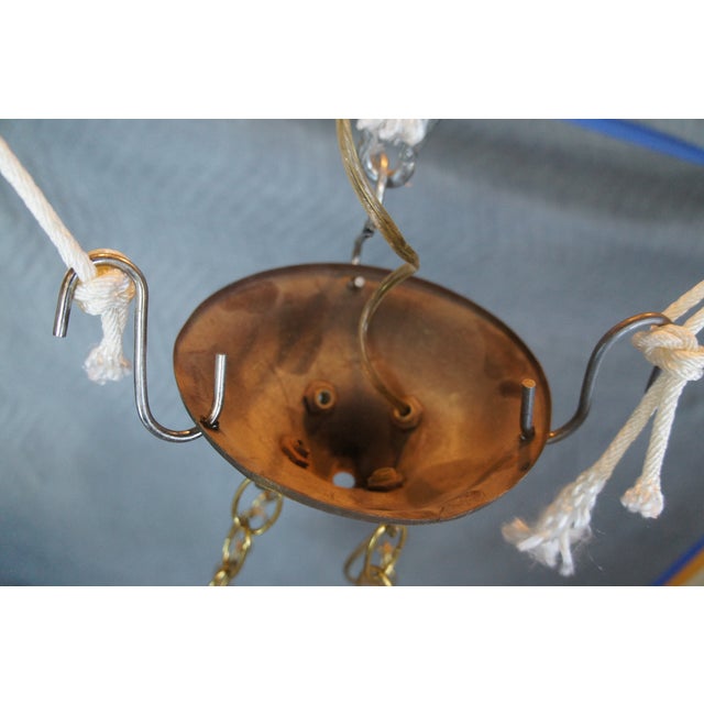 Early 20th Century Antique Victorian Brass Ruffled Glass 4 Light Parlor Pendant Light Chandelier For Sale - Image 5 of 13