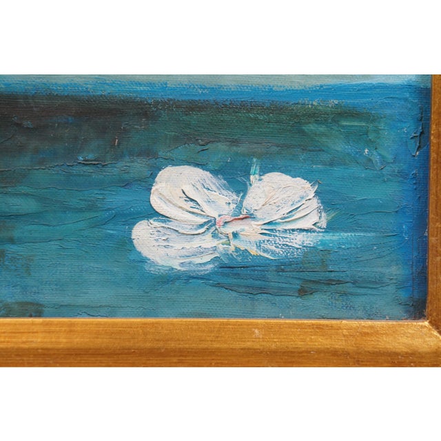 Wood Vintage Bouquet of Flowers Blue Vase Still Life Oil Painting on Canvas 40" For Sale - Image 7 of 9