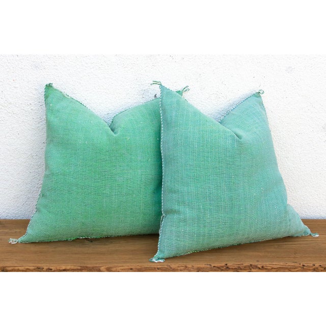 Pair of Aqua & White Cactus Silk Moroccan Pillows For Sale In Los Angeles - Image 6 of 7