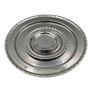 Vintage Mexican Heavy Aluminum Pewter Dinner Charger, Dessert, Coaster Plate 3pc