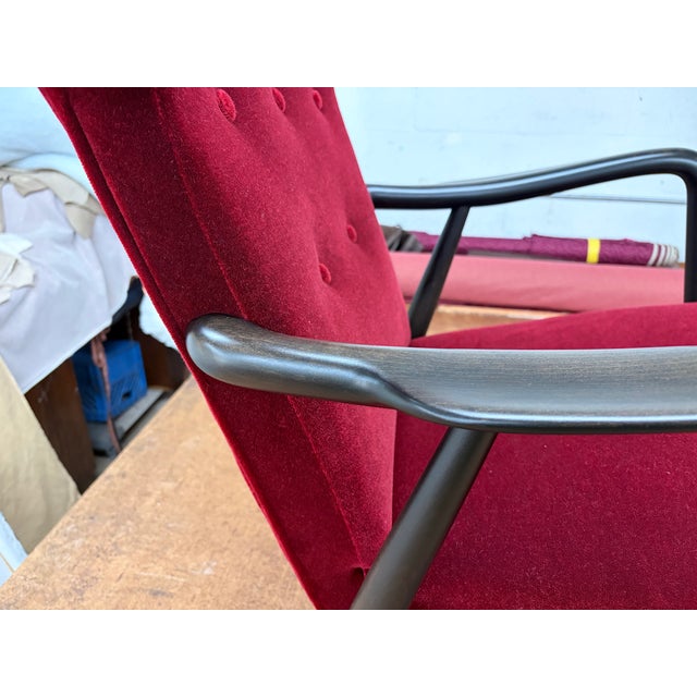 Oxblood Red 1940s Wingback Armchair Attributed to Eva & Nils Koppel for Slagelse Møbelværk, Denmark, Mohair For Sale - Image 8 of 18