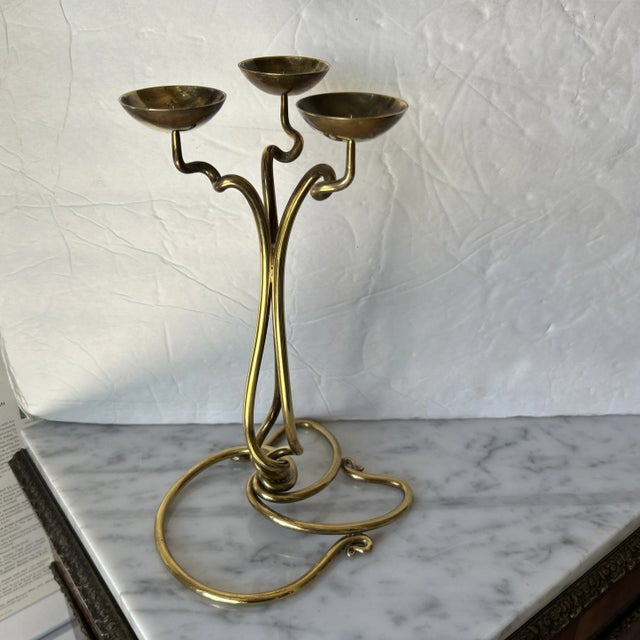 Vintage Joe Spoon Hand Wrought Brass 3 Arm Candle Holder Signed and Dated 1995 For Sale - Image 10 of 12