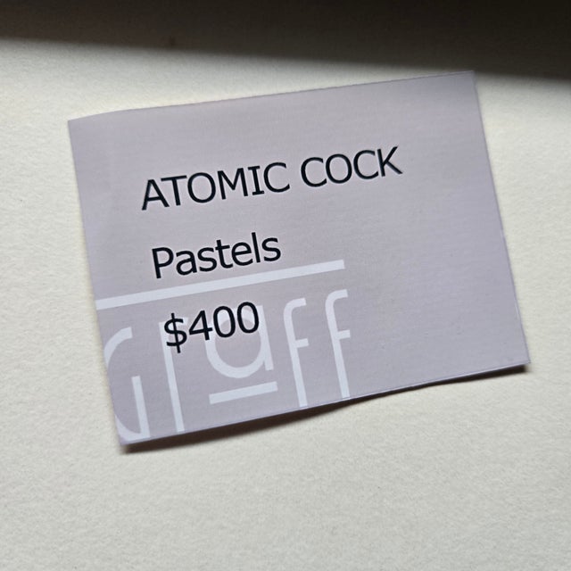 White 1990 Atomic Cock Rooster Chicken Pastel Painting, Framed For Sale - Image 8 of 8