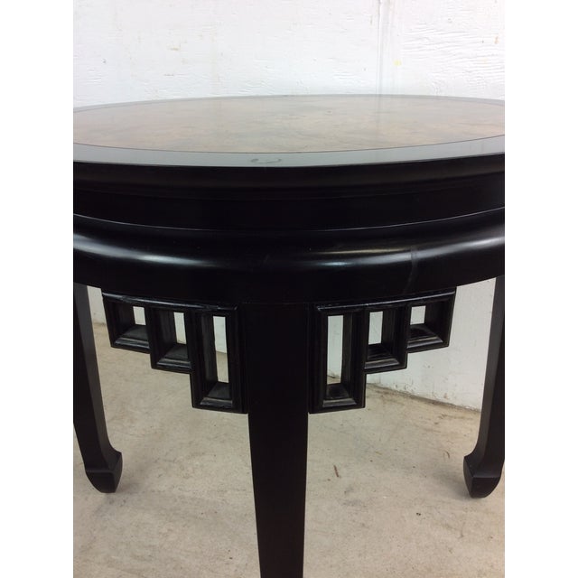 Mid Century Ming Style End Table With Black Lacquer Finish and Burlwood Top For Sale - Image 9 of 12