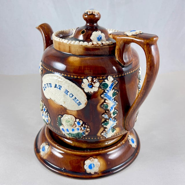 Ceramic English Measham Bargeware Love at Home Teapot on Stand For Sale - Image 7 of 12