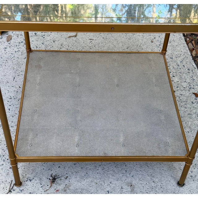 Hollywood Regency Lillian August 'Anton' Aged Brass and Shagreen Side Table For Sale - Image 3 of 17
