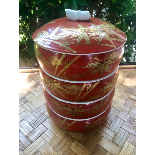 Ceramic Chinese Gilt Porcelain Bamboo Jubako Wedding Jewelry Stacking Box For Sale - Image 7 of 10