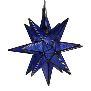 Blue Moravian Star Glass Pendant Light For Sale