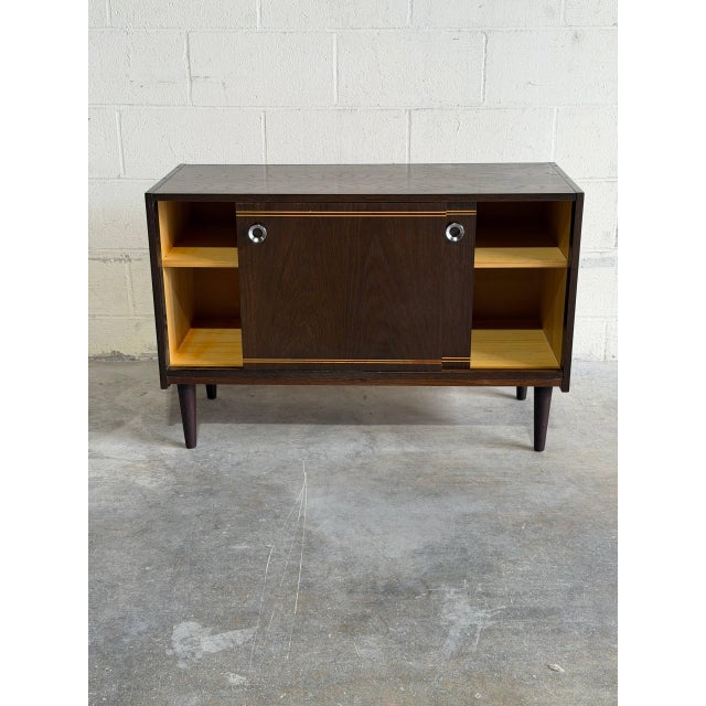 Vintage Danish Modern Stained Oak Sliding Door Cabinet Credenza For Sale - Image 4 of 9