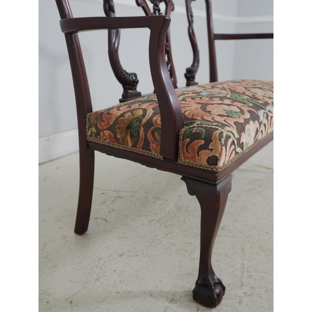 Brown Vintage Dolphin Carved Back Clawfoot Mahogany Settee For Sale - Image 8 of 18