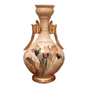 Antique Austrian Robert Hanke Butterfly Vase With Orchids