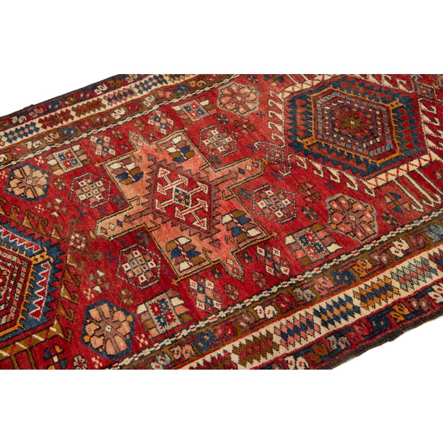 Textile 3 X 11 Vintage Heliz Persian Wool Runner Handmade in Red For Sale - Image 7 of 8
