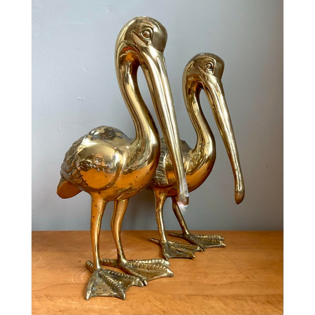 Vintage Brass Pelican Sculptures - A Pair For Sale - Image 9 of 12